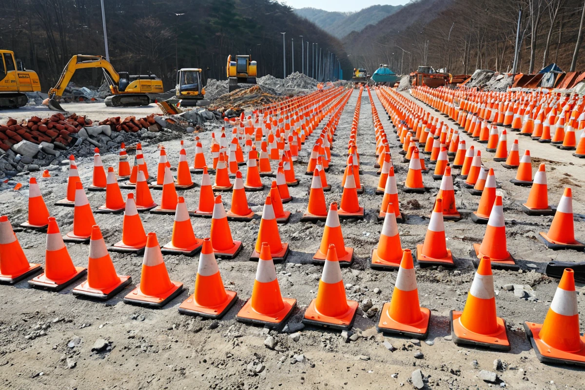 창원시 구산면 철거 현장에서 안전 장비가 철저히 정리된 모습. 저가 업체의 불안전한 작업 방식을 방지하기 위해 안전 표지와 장비가 철저히 정리된 철거 현장의 전경.