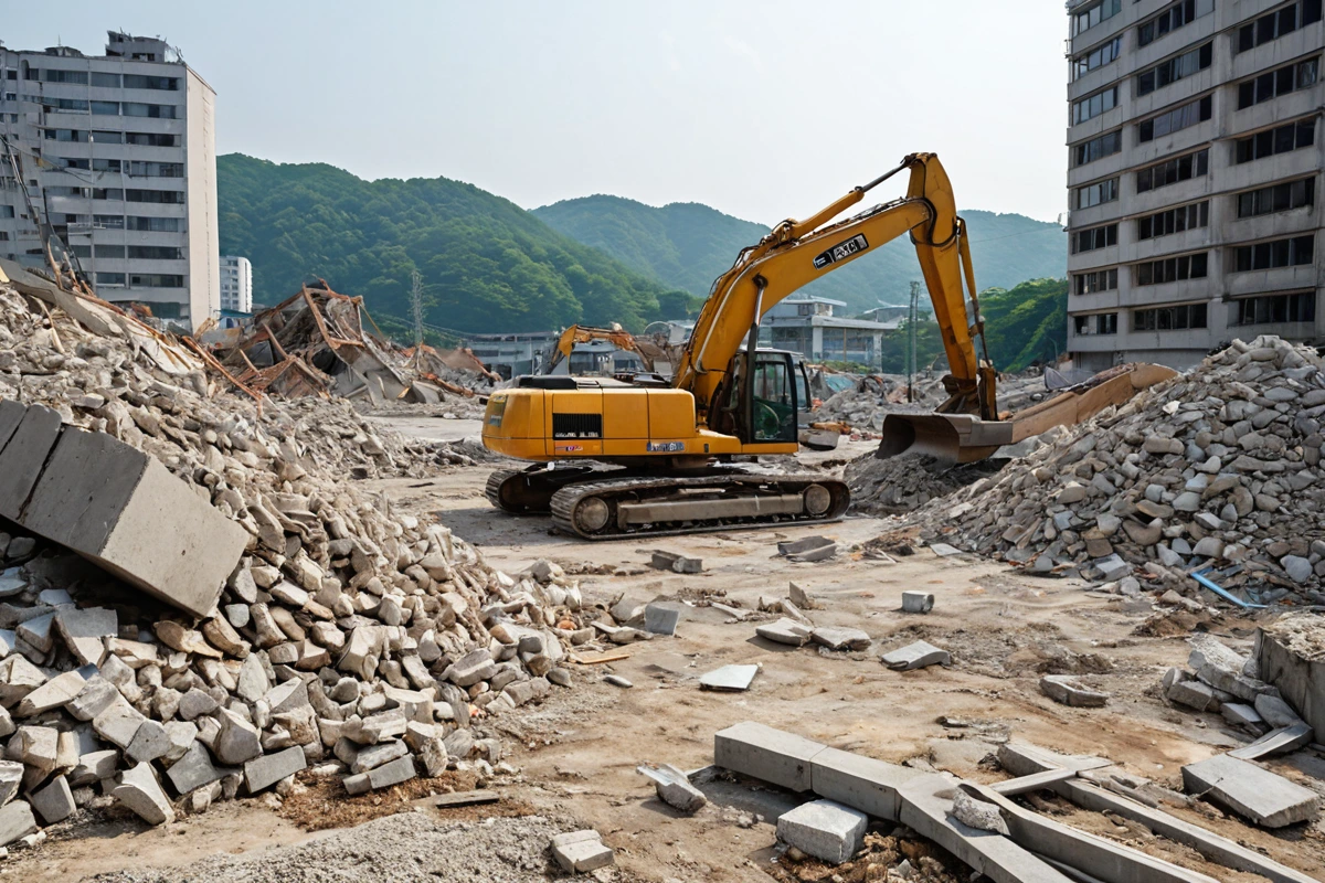 창원시 내 구조물 철거 후 정리된 현장에서 불필요한 재료가 제거된 모습. 철거 과정에서 비용 절감을 위한 최적의 철거 방식을 적용한 결과물이 자연스럽게 드러난 사진.